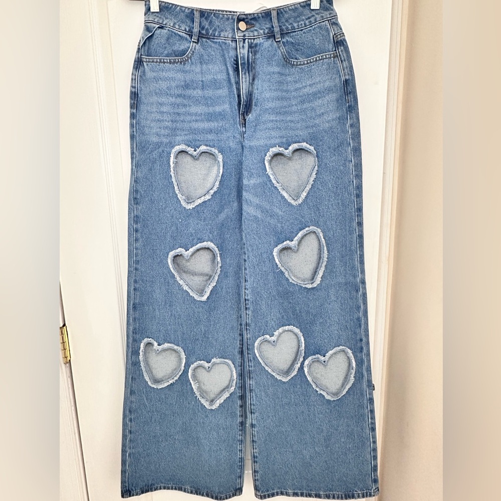 Sophia Embellished Heart Cut-Out Denim Jeans - Medium Blue